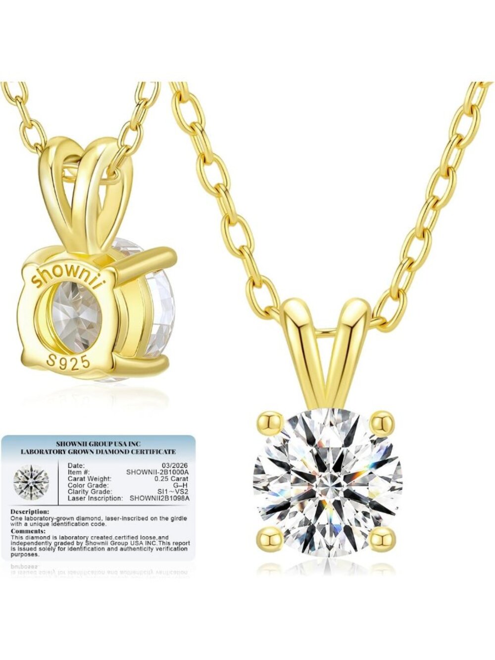 Lab Grown Diamond Solitaire Pendant Necklace for Women, 0.25-2CT, Elegant Gift